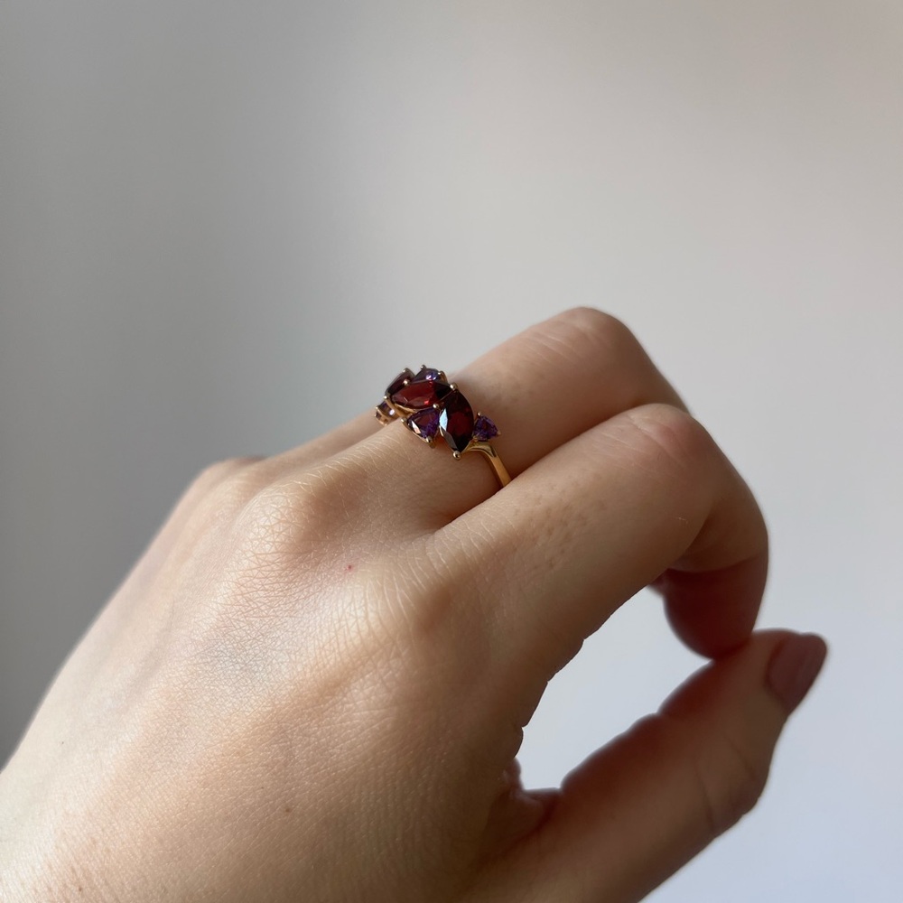 NWT 10K Gold Red Garnet & Amethyst Gemstones Ring - Picture 5 of 8